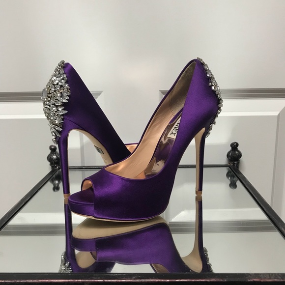 Badgley Mischka Shoes - Badgley Mishka Kiara Purple Satin Embellished Heel
